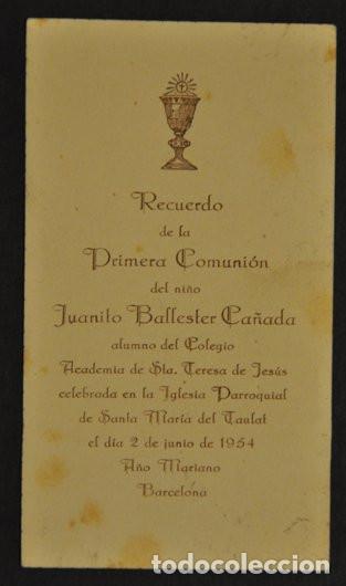 Postales: RECORDATORIO PRIMERA COMUNI&Oacute;N CON FECHA DE 1954 - Foto 2