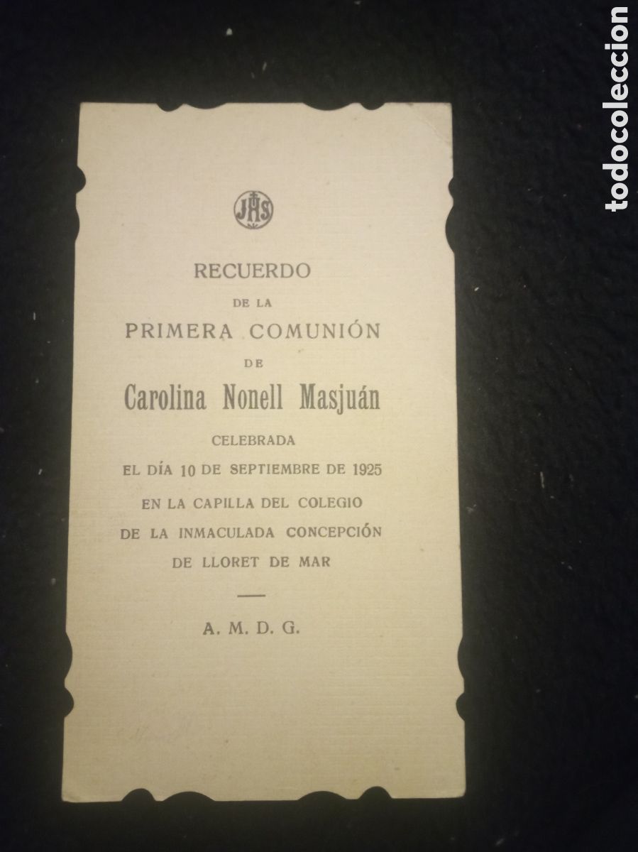 Postales: Antiguo recordatorio de Primera Comuni&oacute;n de 1925, Lloret de Mar - Foto 2