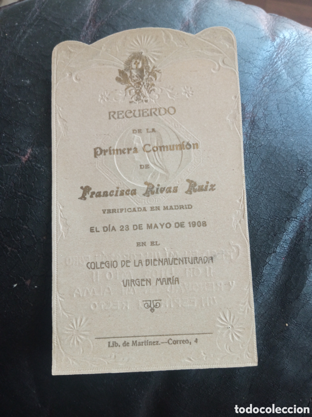 Postales: Antiguo recordatorio de Primera Comuni&oacute;n de 1908, Madrid - Foto 2