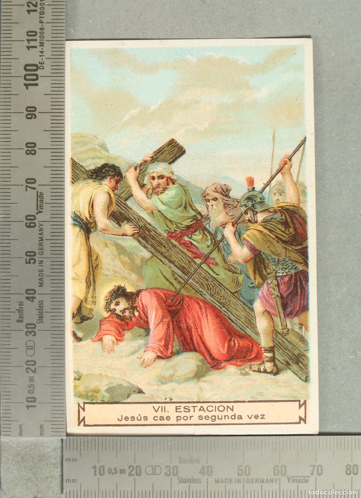 Postkarten: ESTAMPA. VII Estaci&oacute;n - Jes&uacute;s cae por segunda vez. PUBLICIDAD ULTRAMARINOS Y MANTEQUERIA JOSE