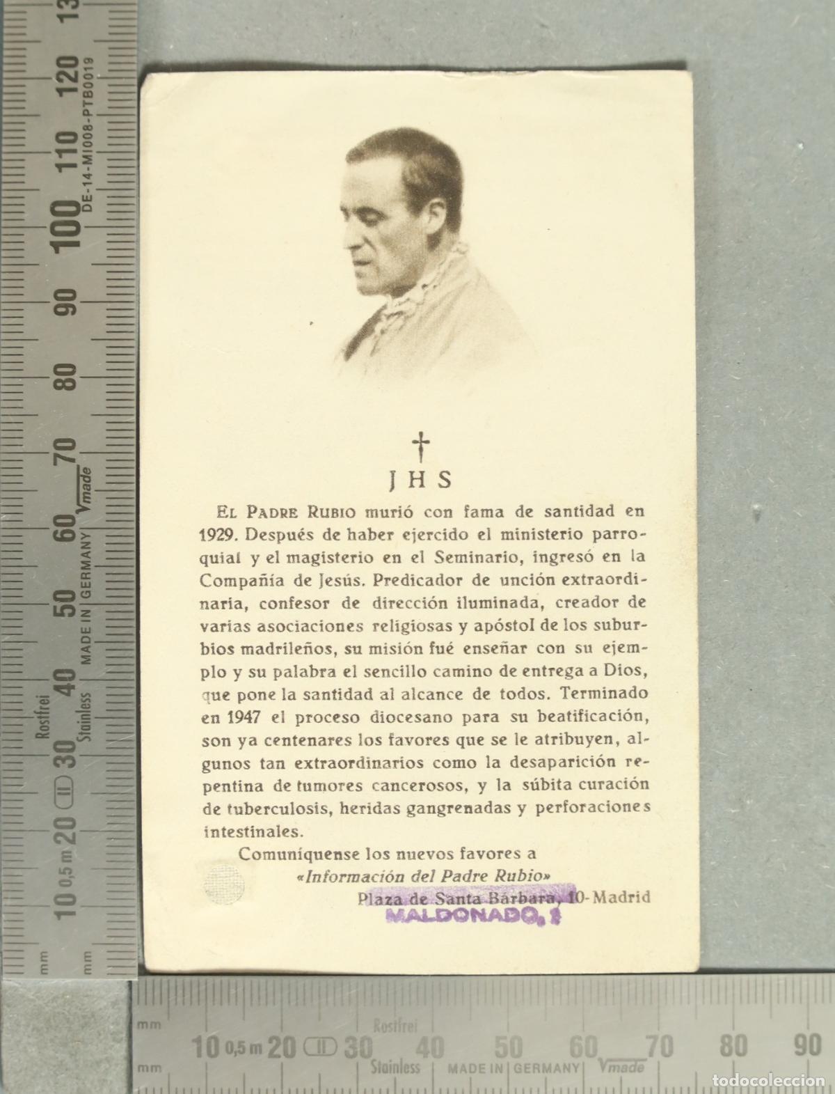 Postales: ESTAMPA. El Padre Rubio - Reliquia ex indumentis