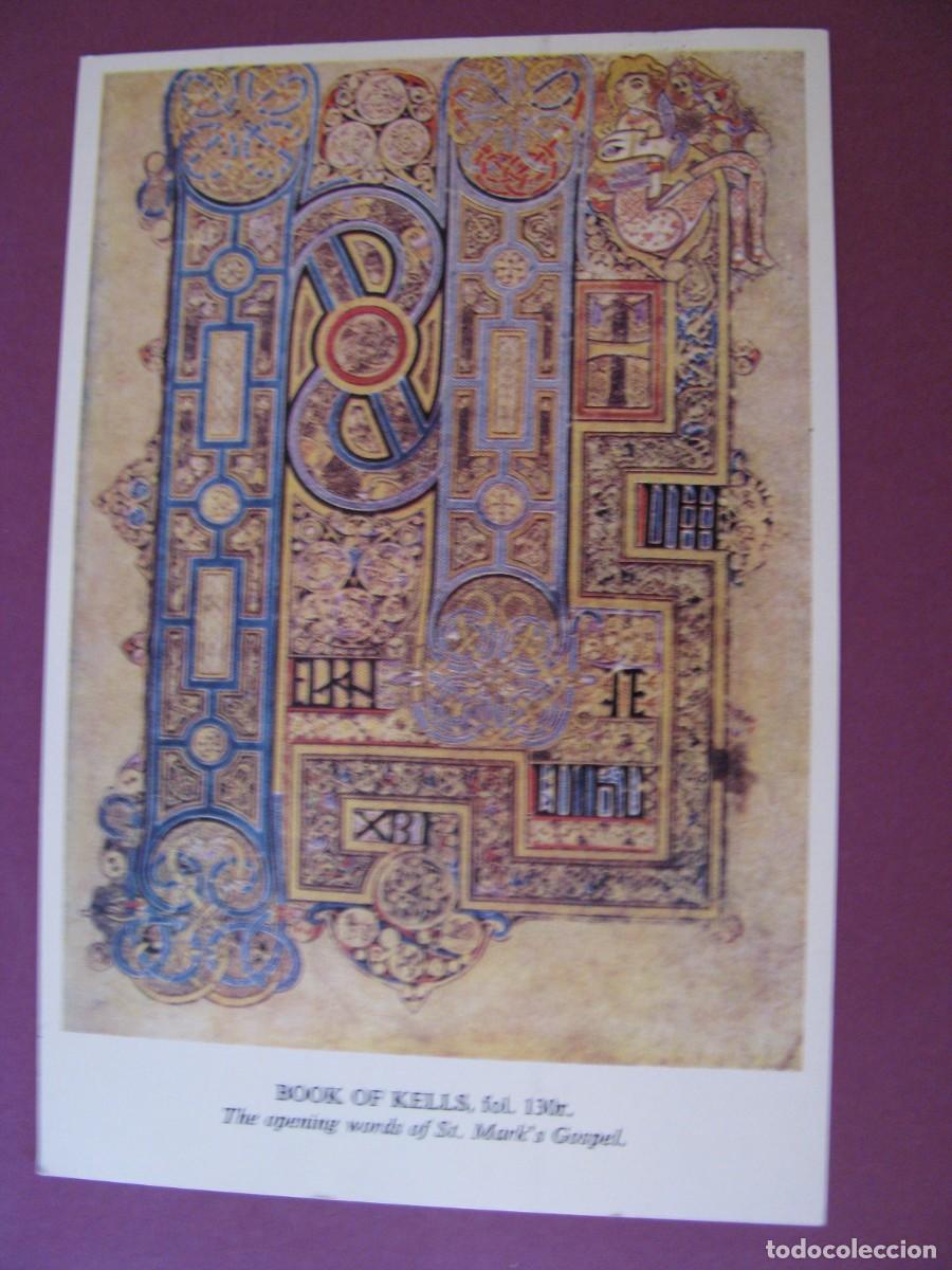 Postales: POSTAL DE LIBRO DE KELLS. PALABRAS DE EVANGELIO SAN MARCOS. CIRCULADA IRLANDA 1974