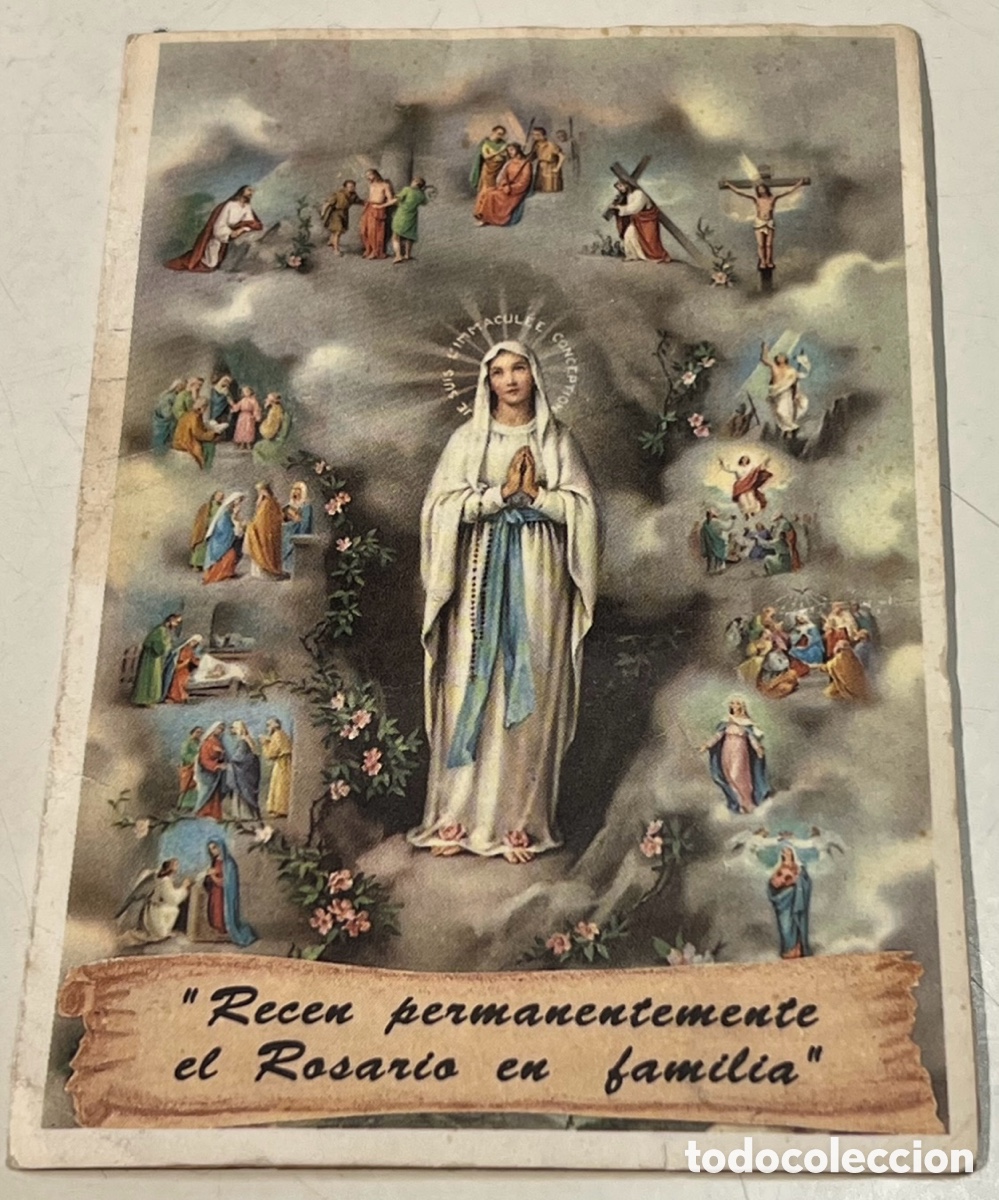 Postales: Estampa Religiosa. Recen permanentemente el Rosario en Familia. A&ntilde;os 70.