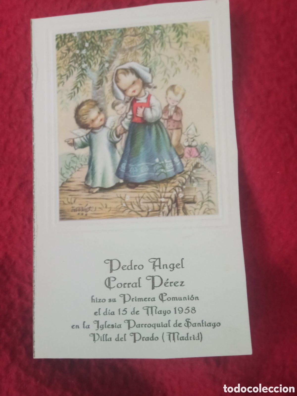 Postales: Antiguo recordatorio de Primera Comuni&oacute;n de 1958,Villa del Prado (Madrid)
