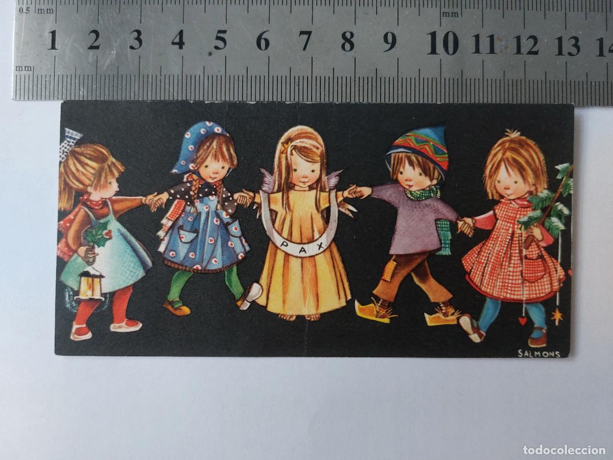 Postales: Estampa ilustrada de Navidad con ni&ntilde;os y mensaje escrito