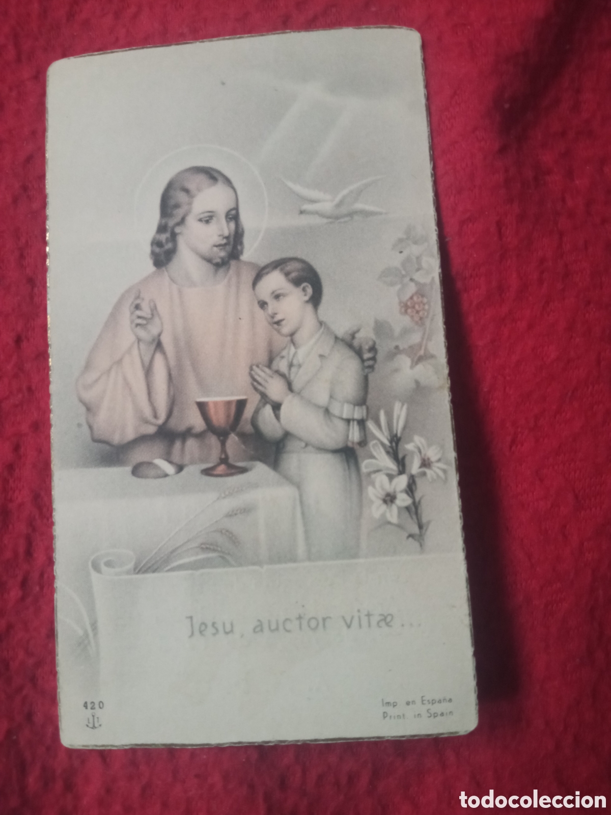 Postales: Antiguo recordatorio de Primera Comuni&oacute;n de 1943, Aoiz (Navarra)