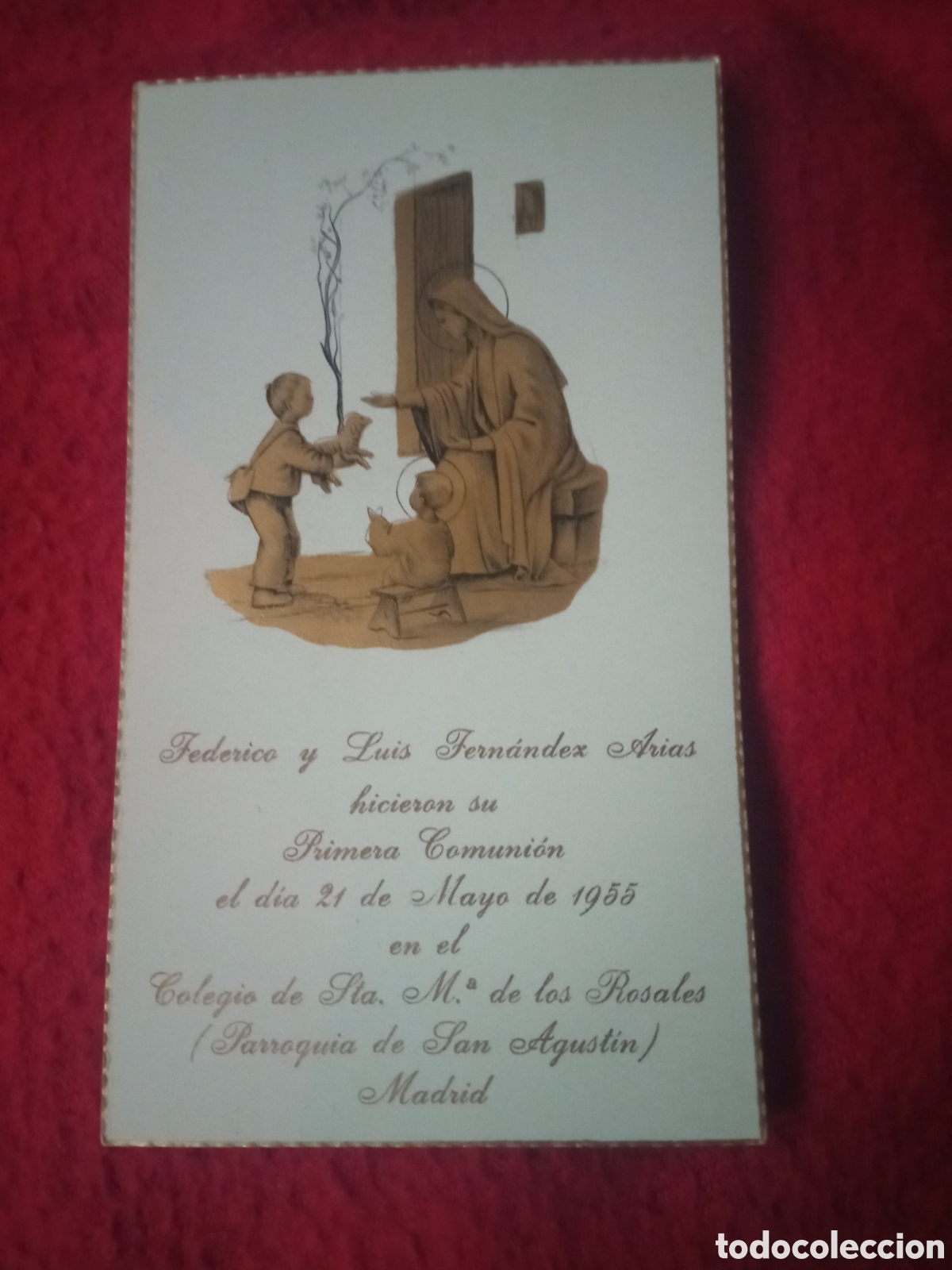 Postales: Antiguo recordatorio de Primera Comuni&oacute;n de 1955,Colegio de Santa Maria de los Rosales, Madrid