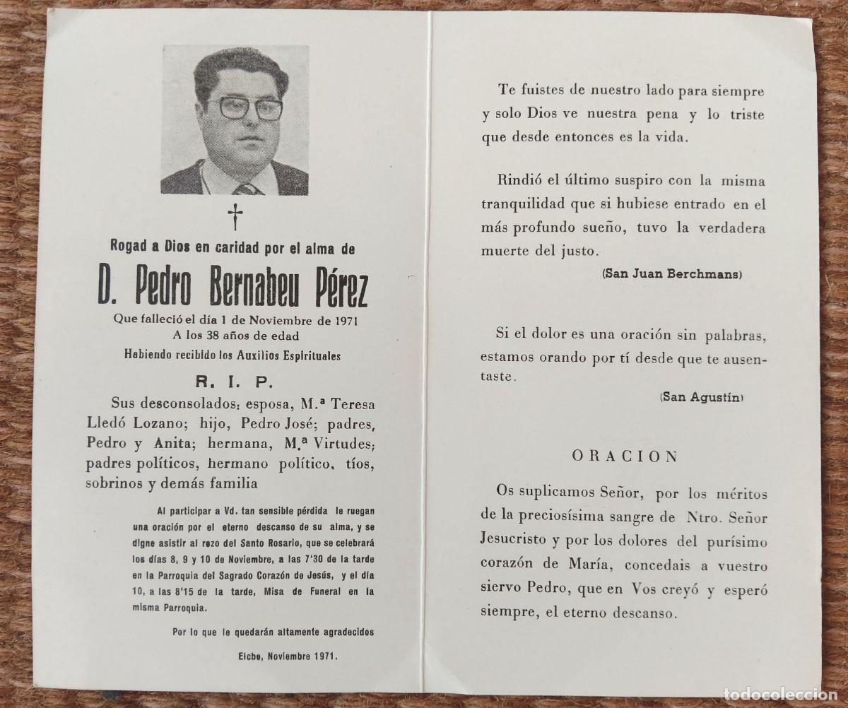 Postales: ELCHE - ESQUELA - IN MEMORIAN DE SE&Ntilde;OR FALLECIDO EN 1971