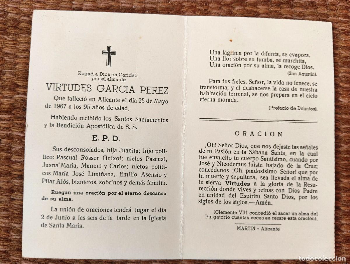 Postales: ALICANTE - ESQUELA - IN MEMORIAN DE SE&Ntilde;ORA FALLECIDA EN 1967