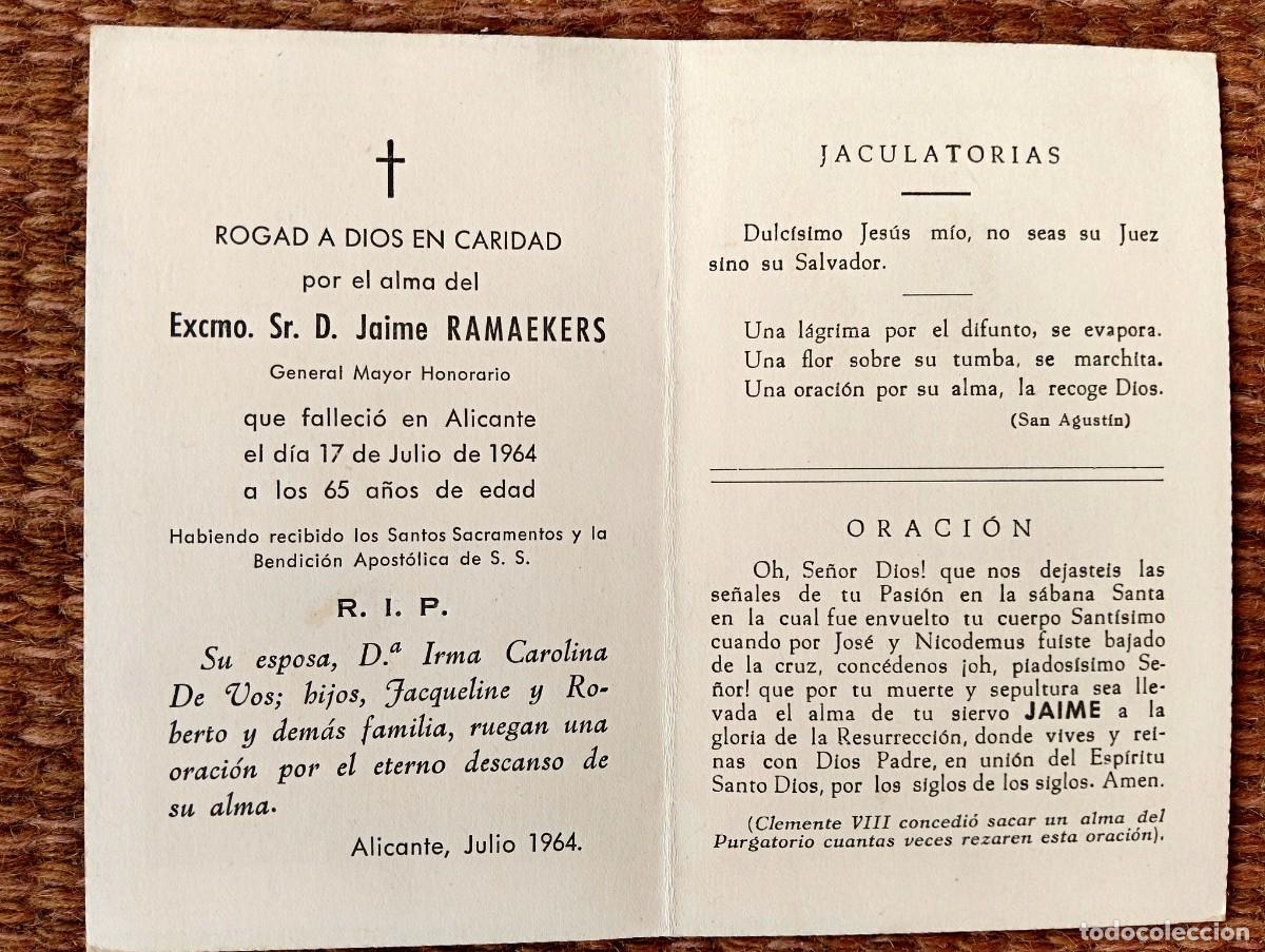 Postales: ALICANTE - ESQUELA - IN MEMORIAN DE GENERAL MAYOR HONORARIOSE&Ntilde;O FALLECIDO EN 1964