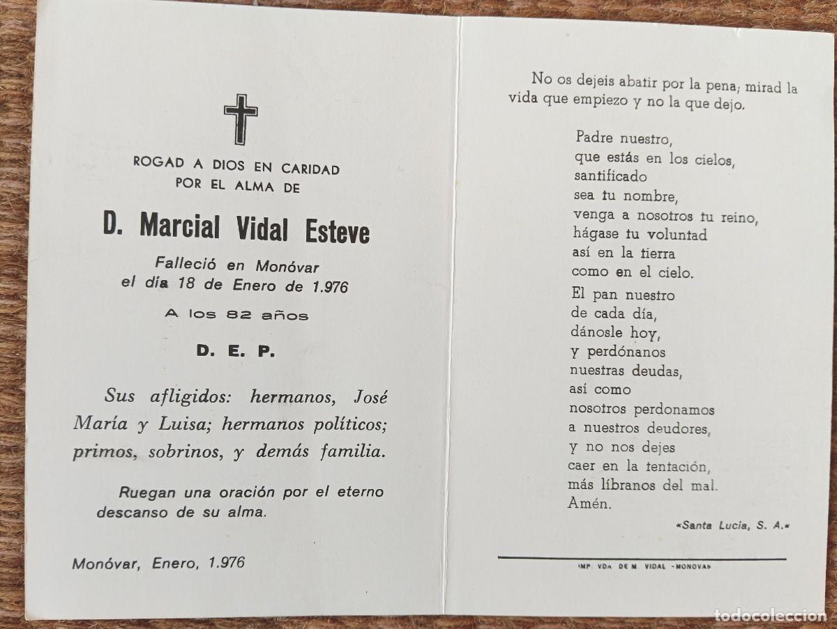 Postales: MONOVAR - ESQUELA - IN MEMORIAN DE SE&Ntilde;OR FALLECIDO EN 1976
