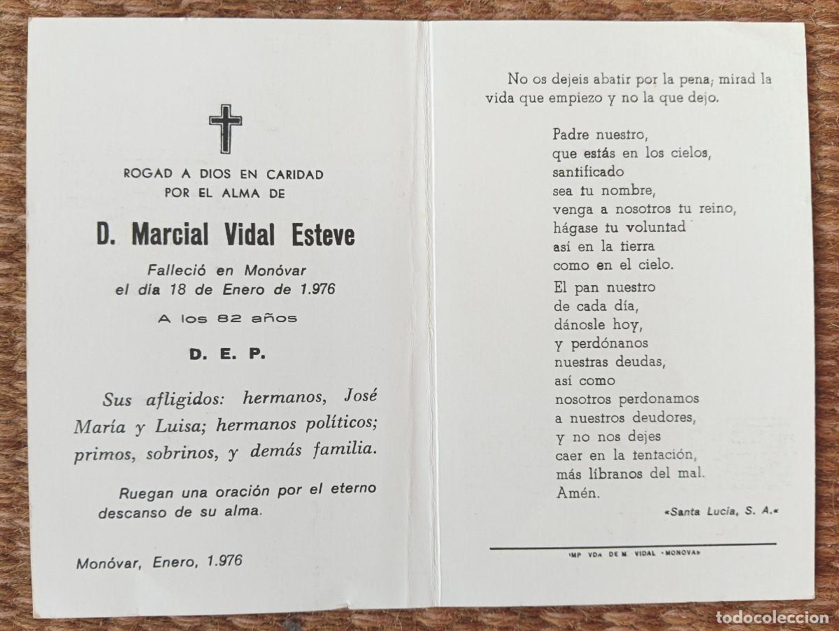 Postales: MONOVAR - ESQUELA - IN MEMORIAN DE SE&Ntilde;OR FALLECIDO EN 1976