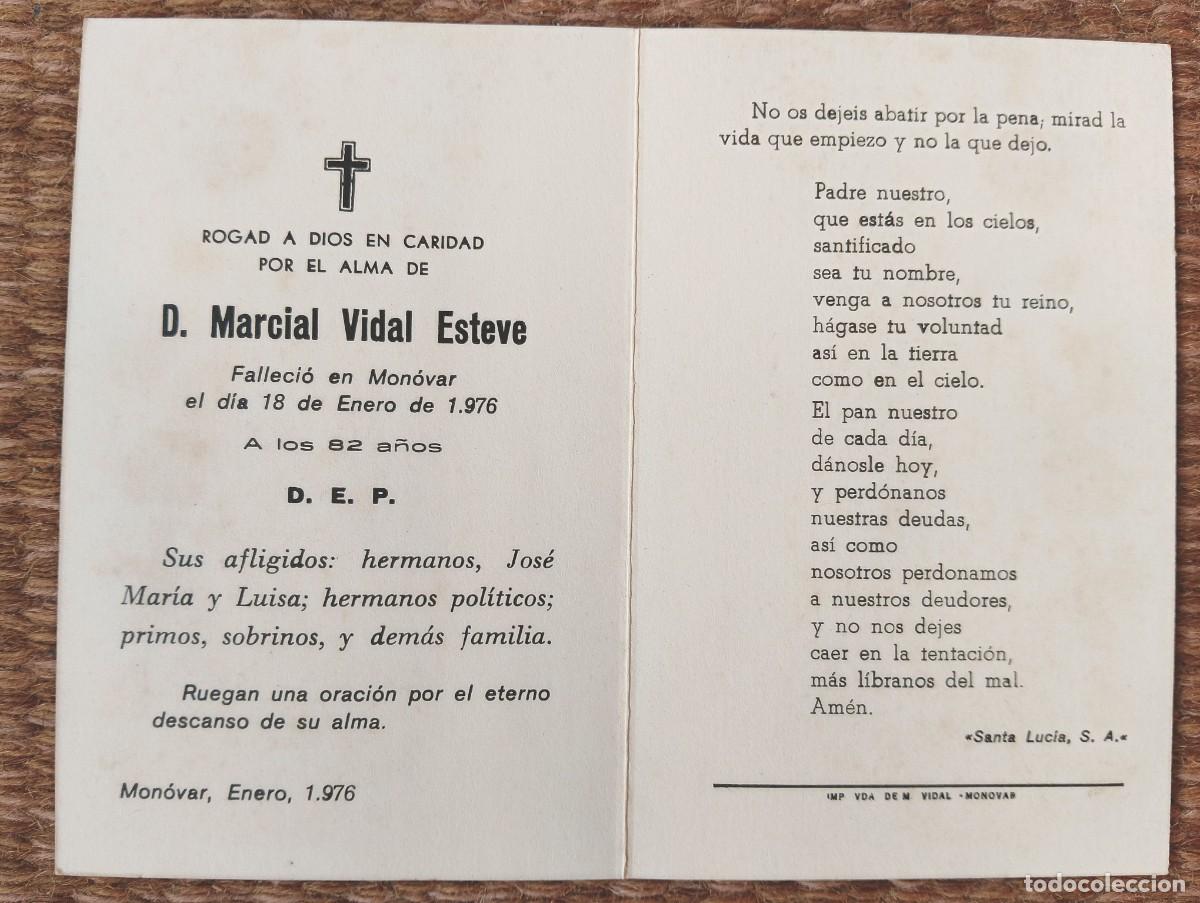 Postales: MONOVAR - ESQUELA - IN MEMORIAN DE SE&Ntilde;OR FALLECIDO EN 1976