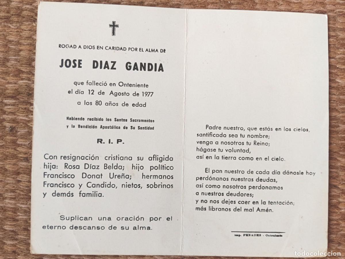 Postales: ONTINYENT - ESQUELA - IN MEMORIAN DE SE&Ntilde;OR FALLECIDO EN 1977