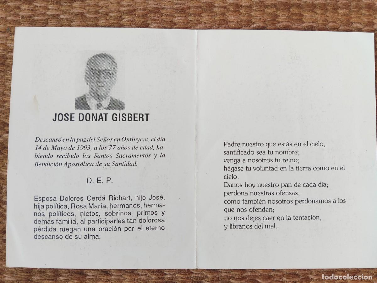 Postales: ONTINYENT - ESQUELA - IN MEMORIAN DE SE&Ntilde;OR FALLECIDO EN 1993