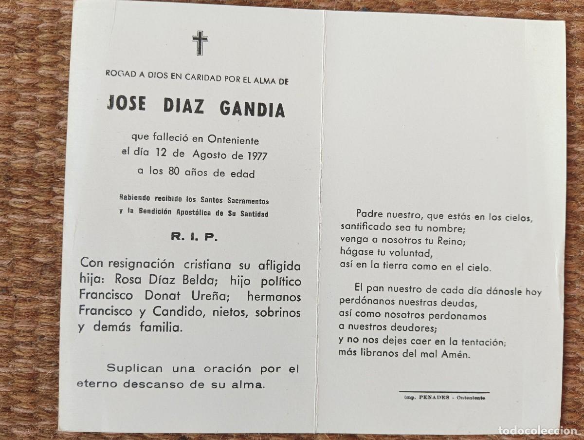 Postales: ONTINYENT - ESQUELA - IN MEMORIAN DE SE&Ntilde;OR FALLECIDO EN 1977