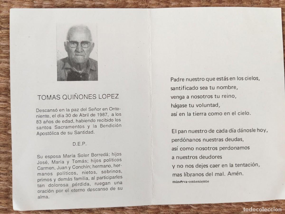 Postales: ONTINYENT - ESQUELA - IN MEMORIAN DE SE&Ntilde;OR FALLECIDO EN 1987