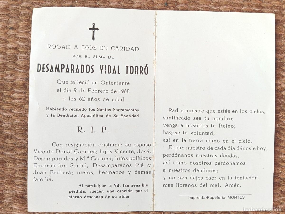 Postales: ONTINYENT - ESQUELA - IN MEMORIAN DE SE&Ntilde;ORA FALLECIDA EN 1968