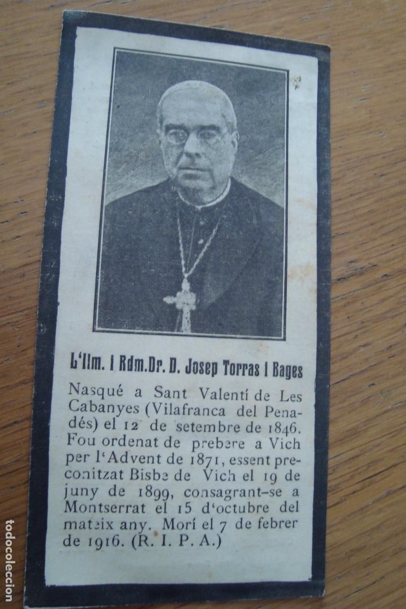 Postales: RECUERDO FUNERAL RELIGIOSO DR. JOSEP TORRAS I BAGES. 1846-1916