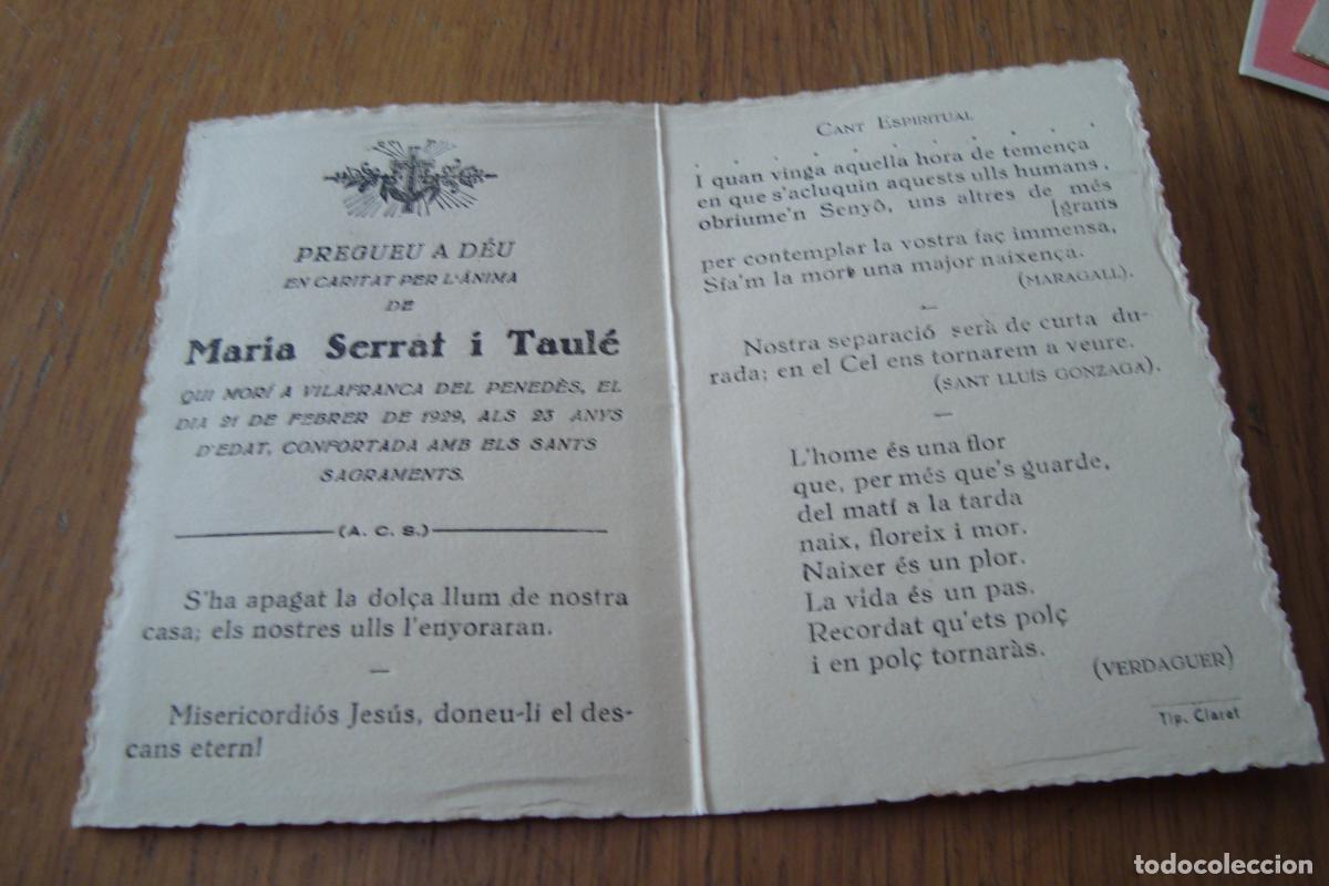 Postales: RECUERDO FUNERAL D&ordf; MARIA SERRAT I TAUL&Eacute;. VILAFRANCA PENEDES 1929.