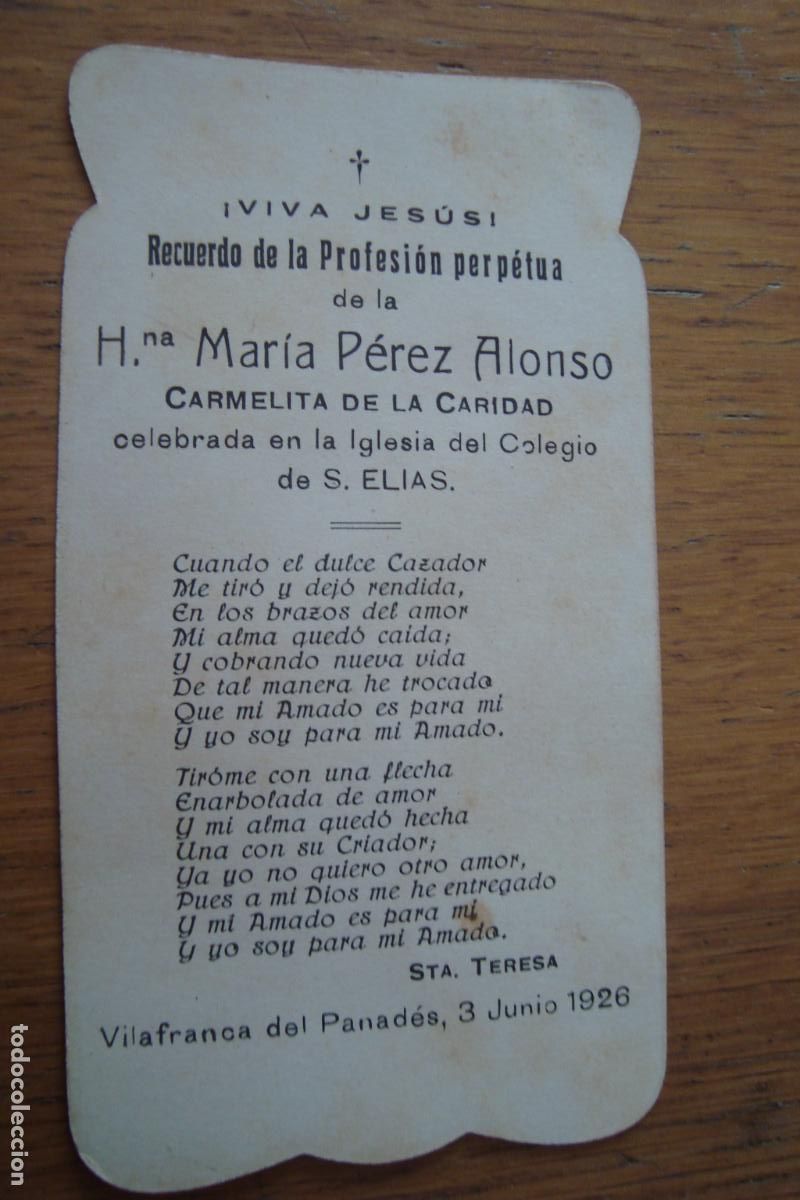 Postales: RECUERDO PROFESION RELIGIOSA HNA. MARIA PEREZ ALONSO. CARMELITA. VILAFRANCA PANADES 1926