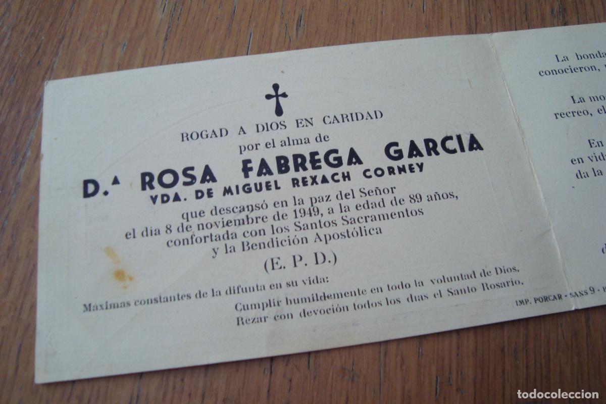 Postales: RECUERDO FUNERAL D&ordf; ROSA FABREGA GARCIA. VIUDA REXACH CORNEY. 1949