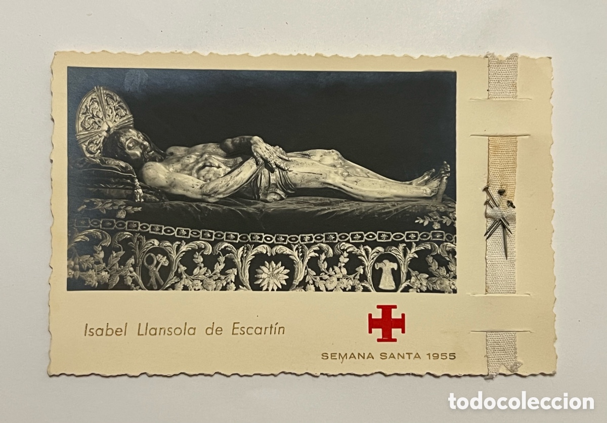 Postales: Estampa con reliquia IMAGEN CRISTO YACENTE, SANTO SEPULCRO. SEMANA SANTA 1955