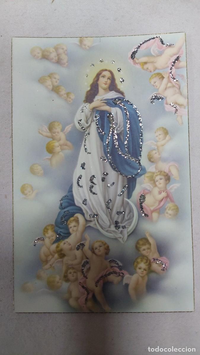 Postales: Postal Virgen inmaculada con brillantina