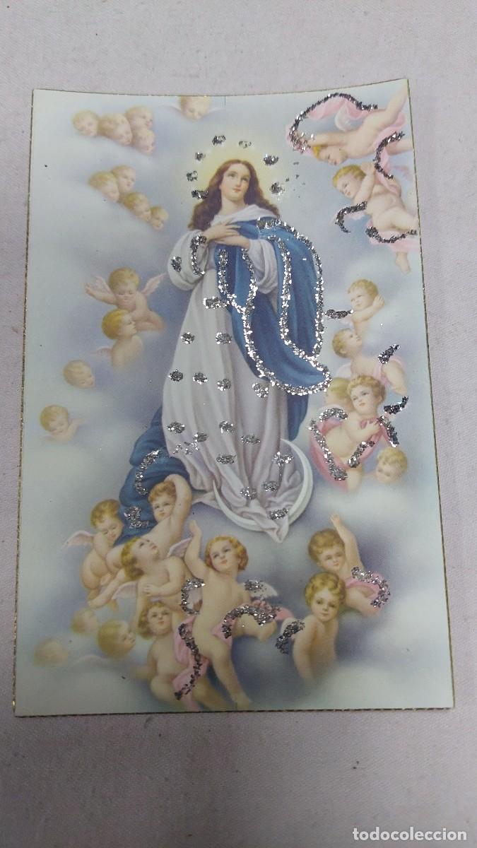 Postales: Postal Virgen inmaculada con brillantina