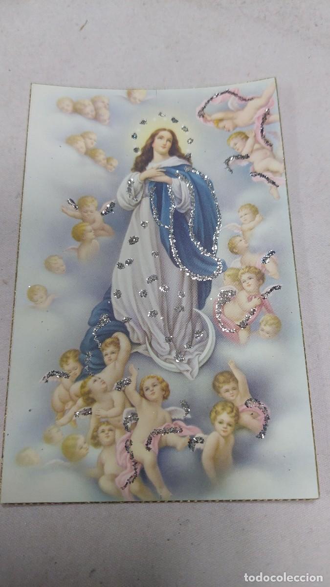 Postales: Postal Virgen inmaculada con brillantina