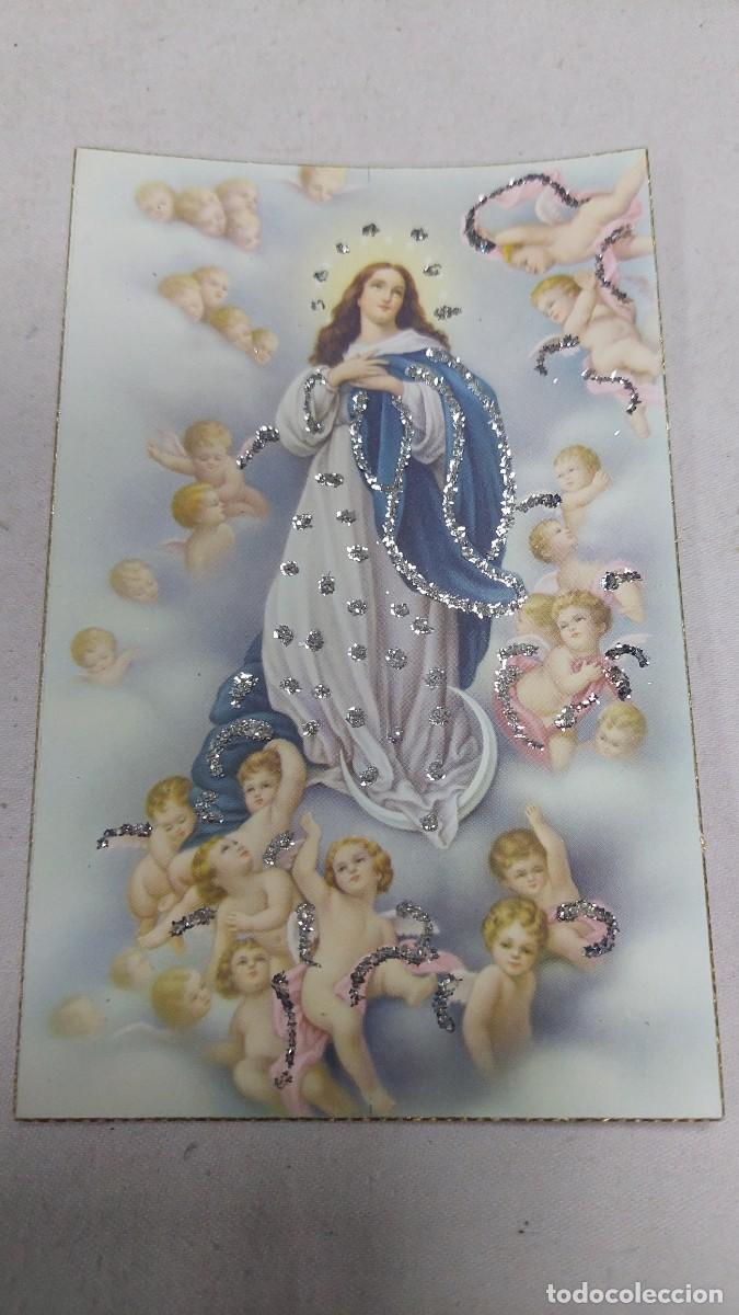 Postales: Postal Virgen inmaculada con brillantina