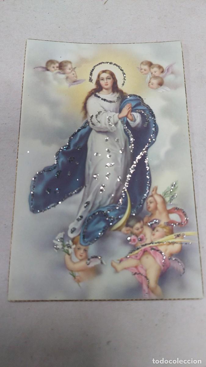 Postales: Postal Virgen inmaculada con brillantina