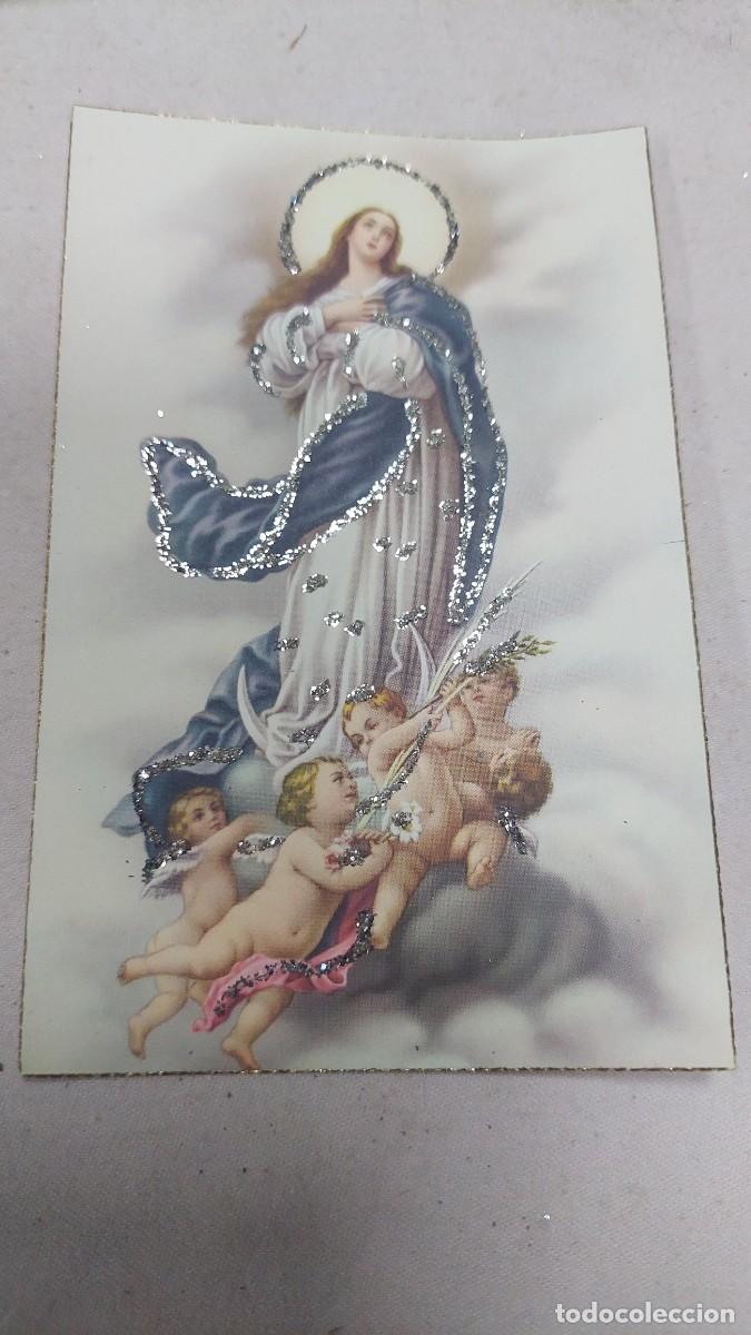 Postales: Postal Virgen inmaculada con brillantina