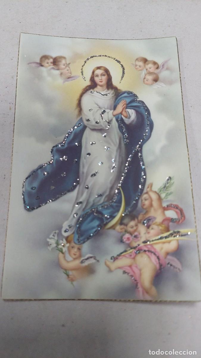 Postales: Postal Virgen inmaculada con brillantina