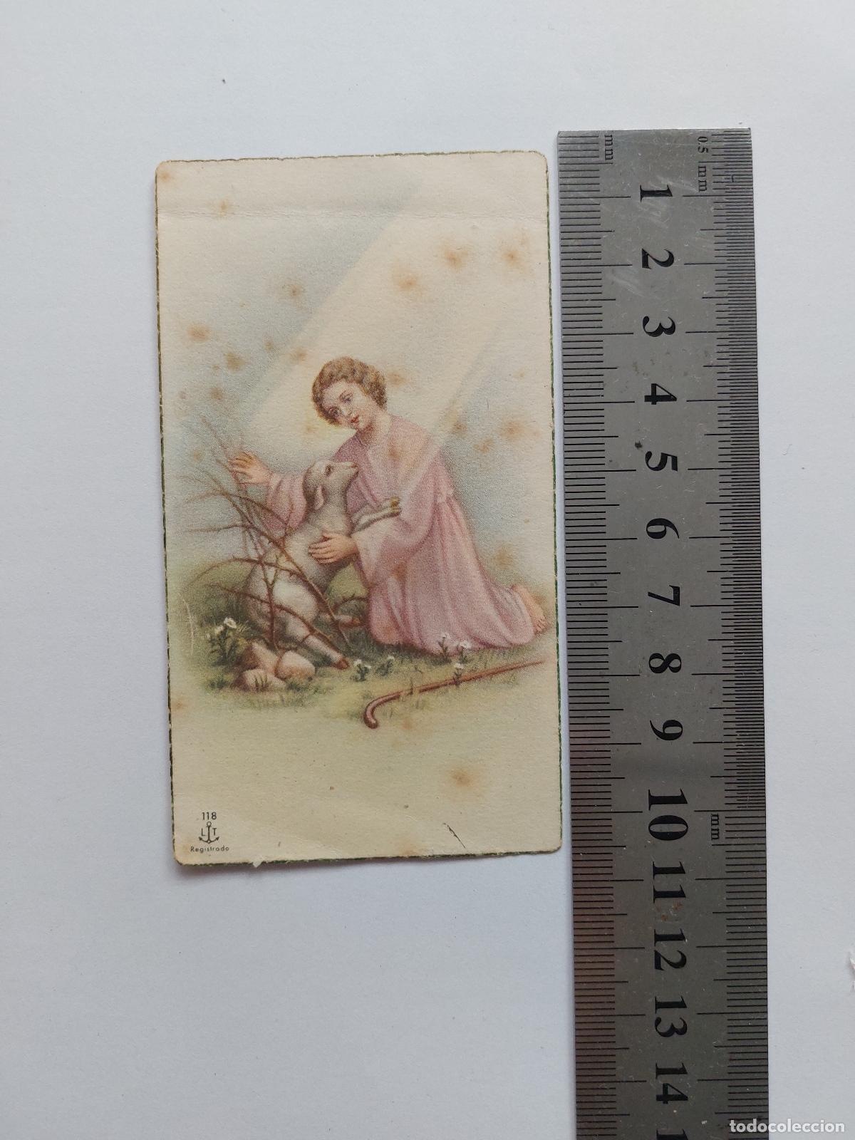 Postales: Estampa religiosa antigua del Buen Pastor con mensaje escrito a mano