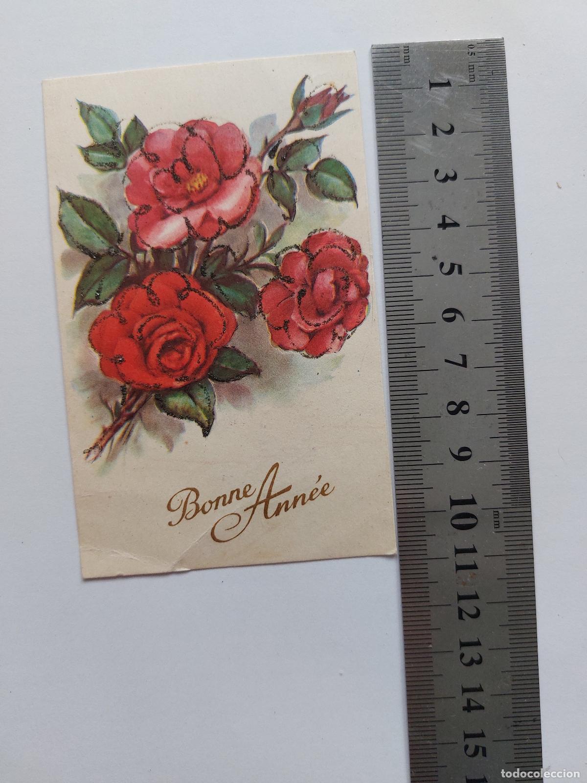 Postales: Estampa con ilustraci&oacute;n de flores para felicitaci&oacute;n de A&ntilde;o Nuevo