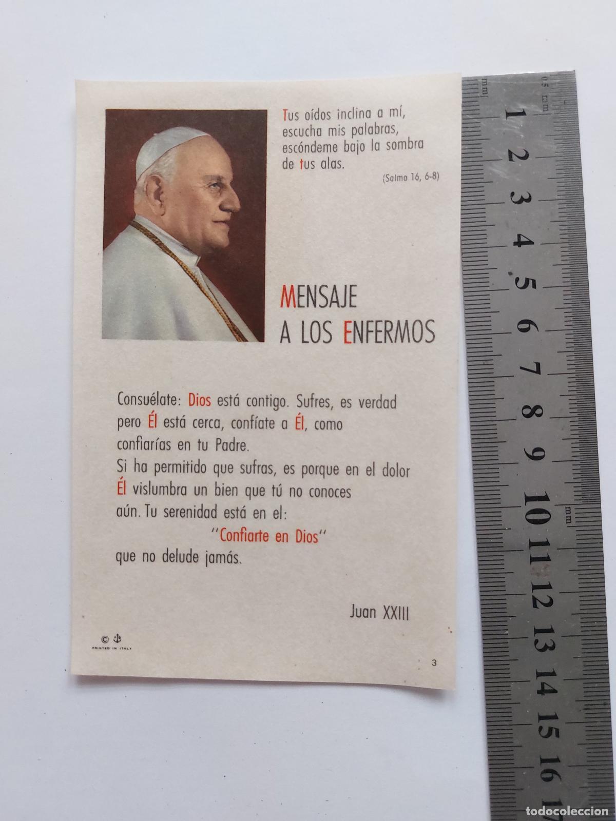 Postales: Estampa de Papa Juan XXIII con Mensaje a los Enfermos