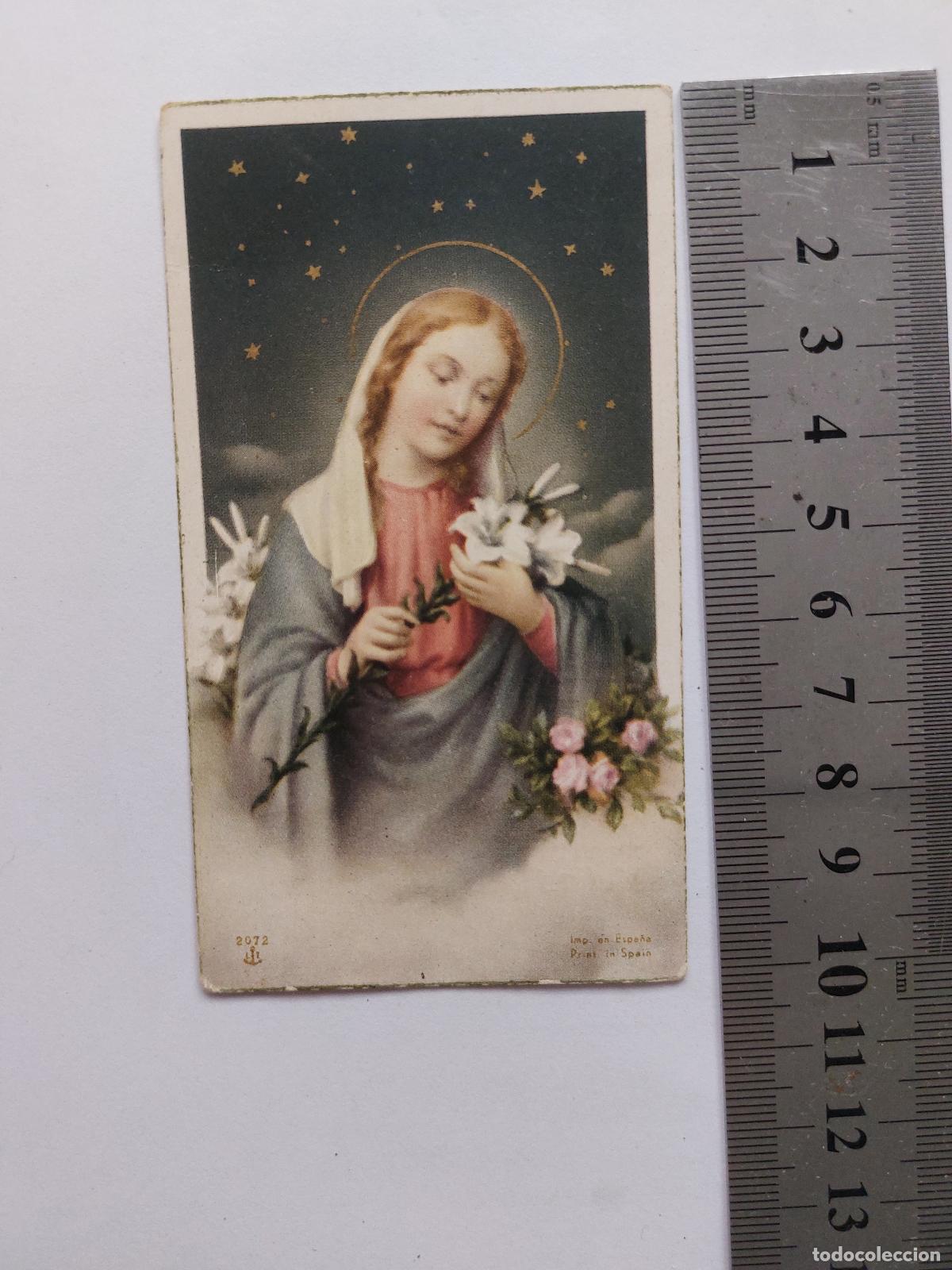 Postkarten: Estampa de recuerdo de Primera Comuni&oacute;n con imagen de la Virgen