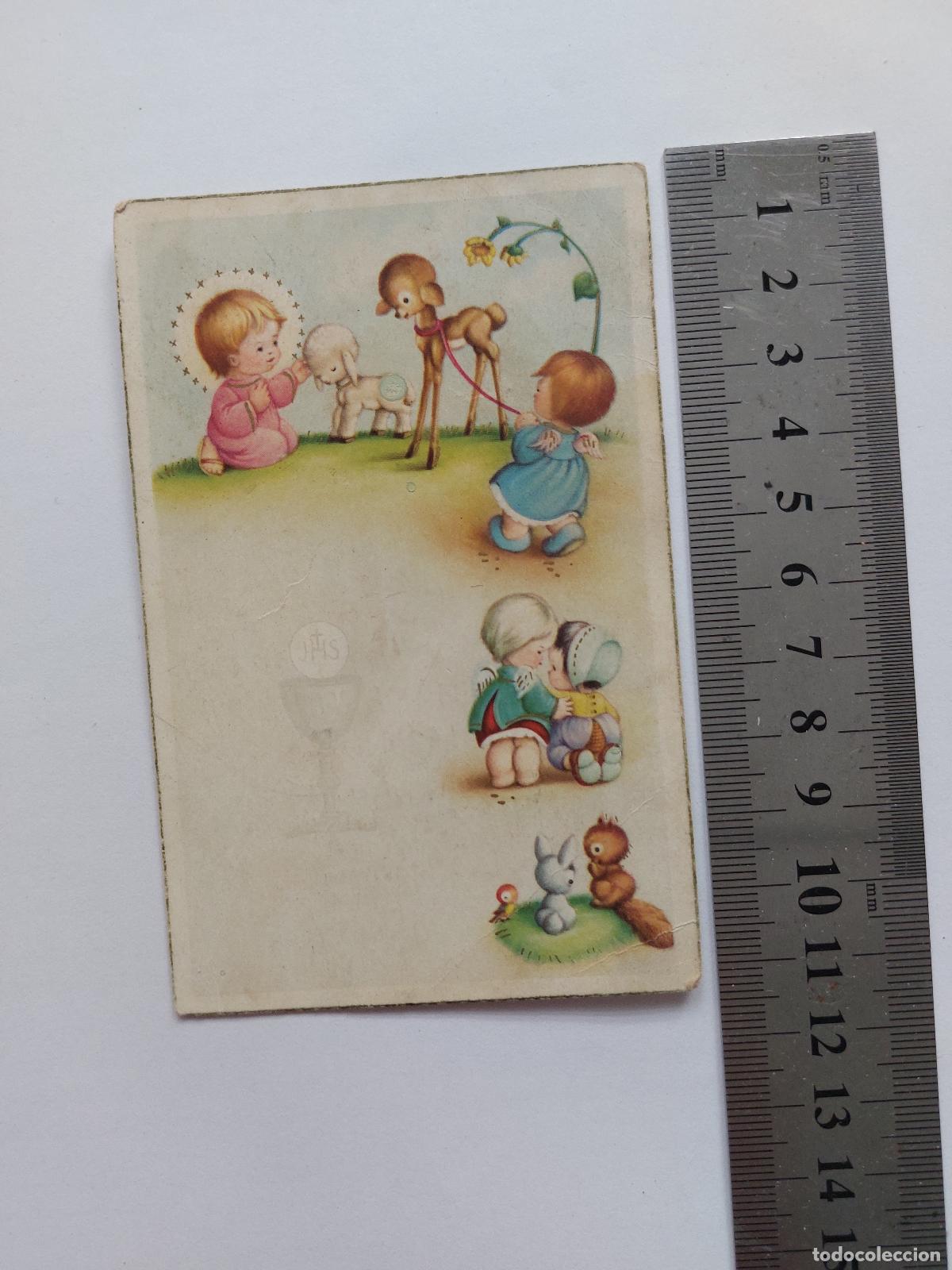 Postcards: Estampa de recuerdo de Primera Comuni&oacute;n con &aacute;ngeles y animales