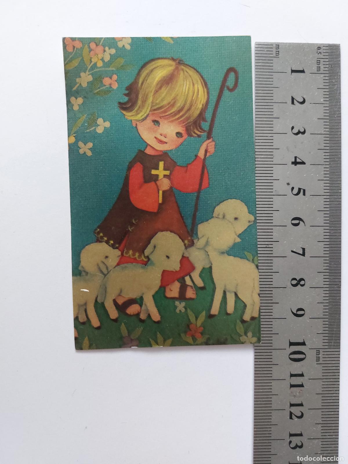 Postales: Estampa ilustrada de un joven pastor con ovejas