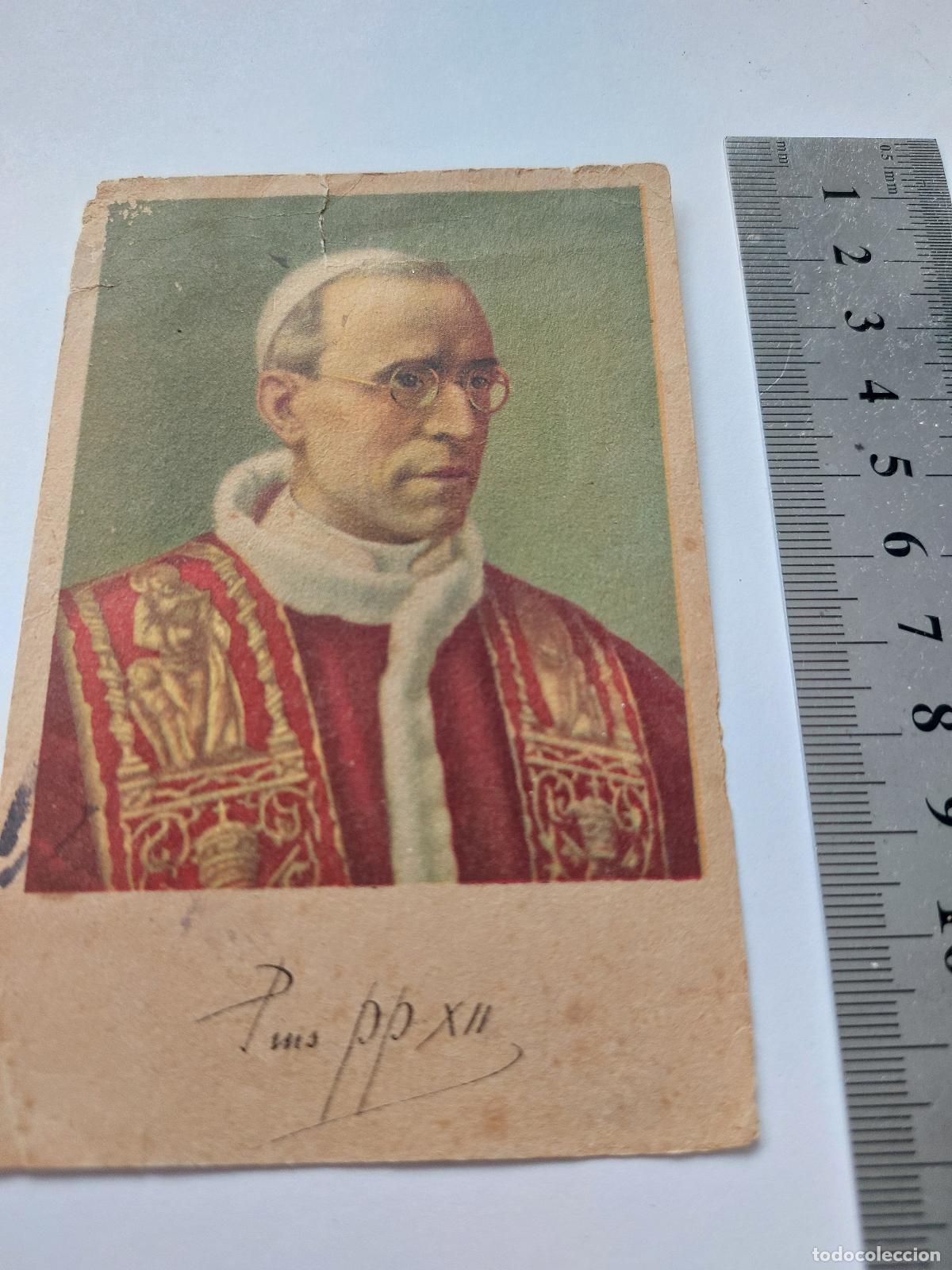 Postales: Estampa religiosa con imagen del Papa P&iacute;o XII y oraci&oacute;n A&ntilde;o Santo