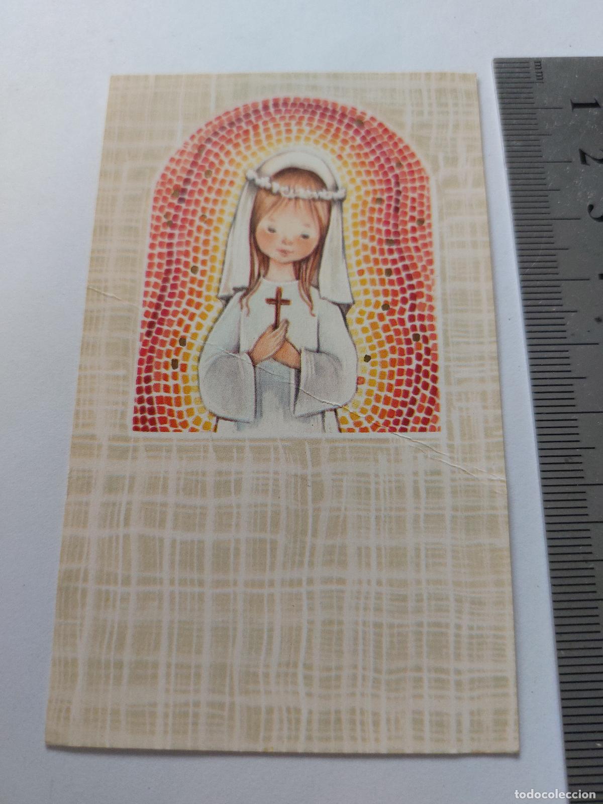 Postales: Estampa de Primera Comuni&oacute;n con ilustraci&oacute;n de ni&ntilde;a y cruz