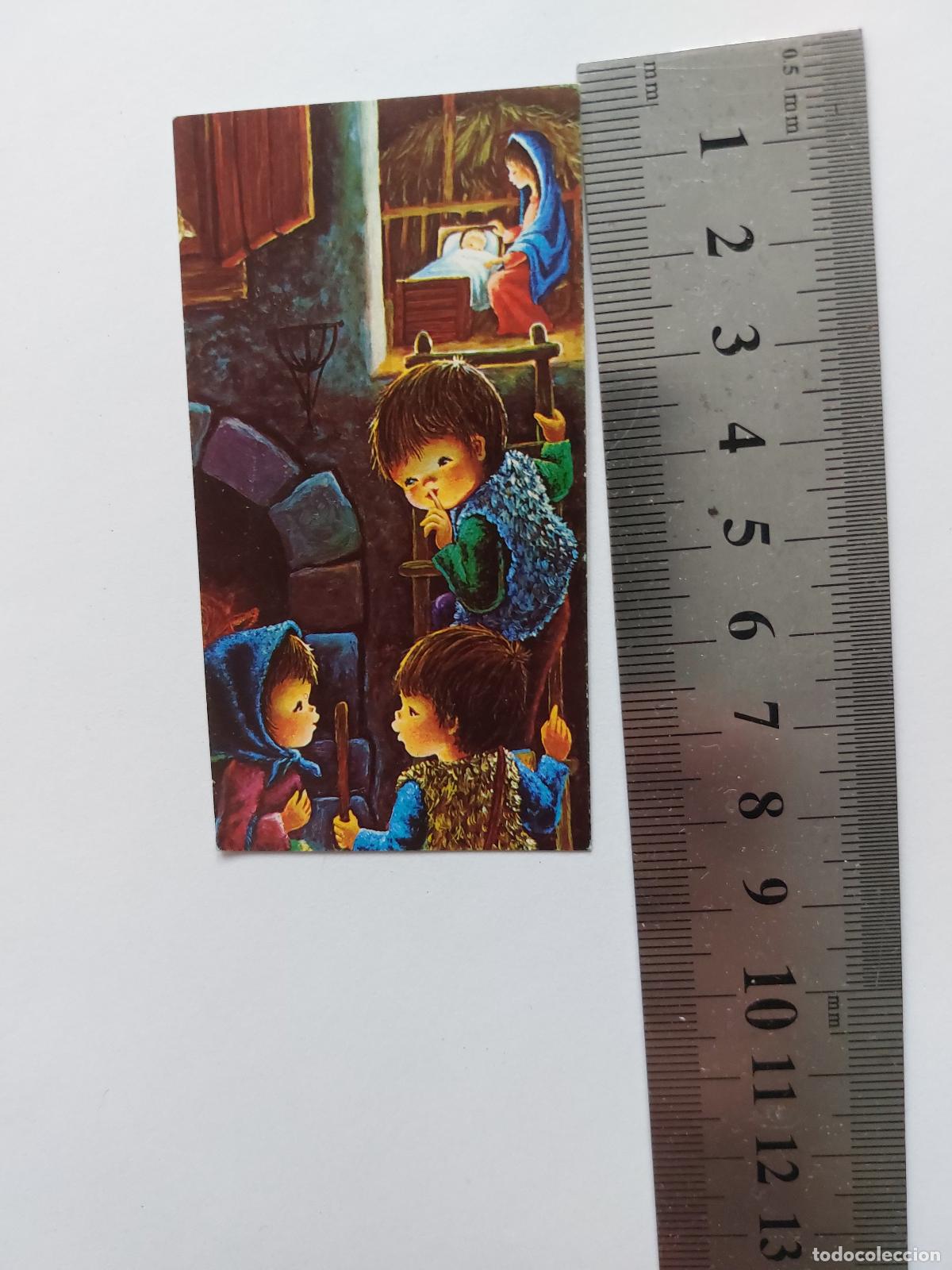 Postales: Estampa de Navidad con ilustraci&oacute;n de ni&ntilde;os y pesebre