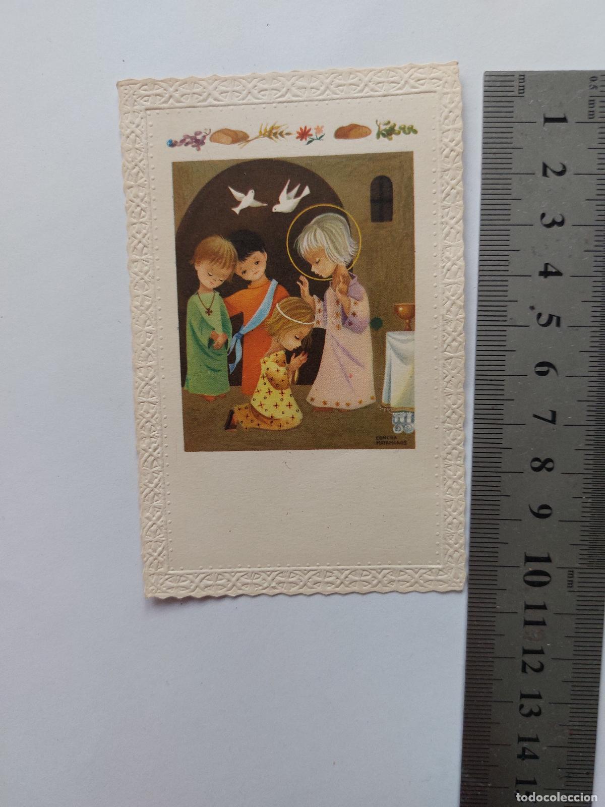 Postais: Estampa religiosa de Primera Comuni&oacute;n con &aacute;ngeles e ilustraci&oacute;n infantil