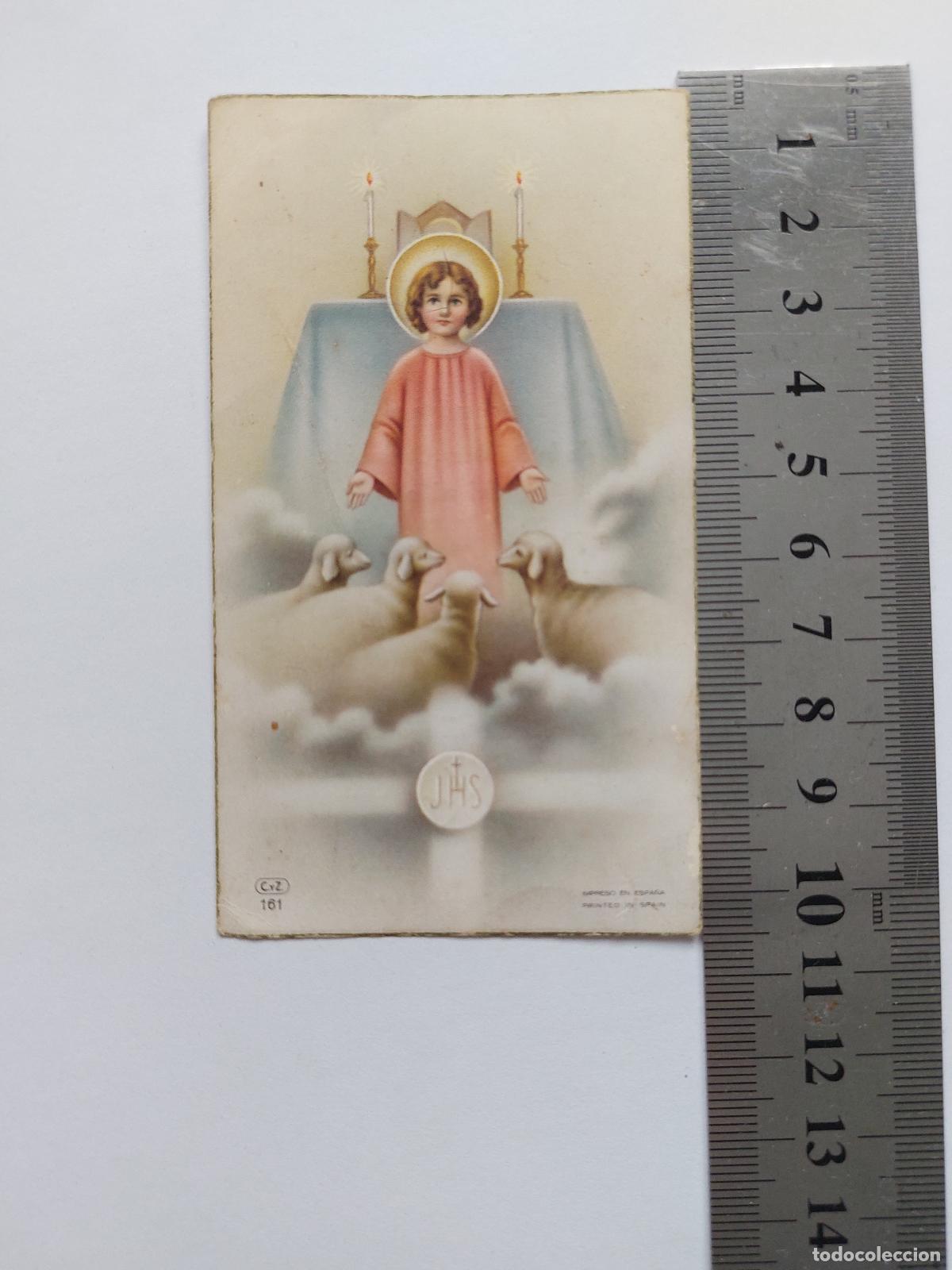 Postales: Estampa de recuerdo de Primera Comuni&oacute;n con imagen religiosa