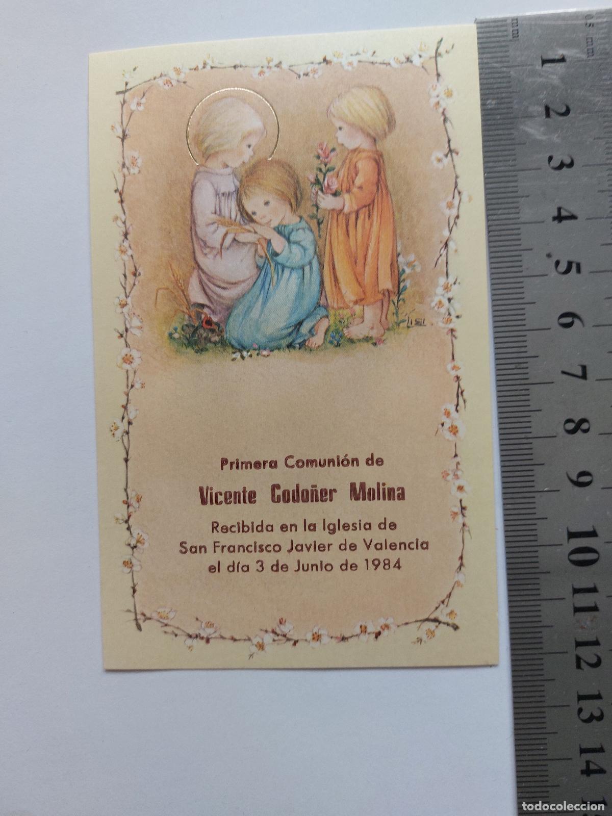 Postales: Estampa de Primera Comuni&oacute;n, recuerdo religioso de ceremonia en Valencia