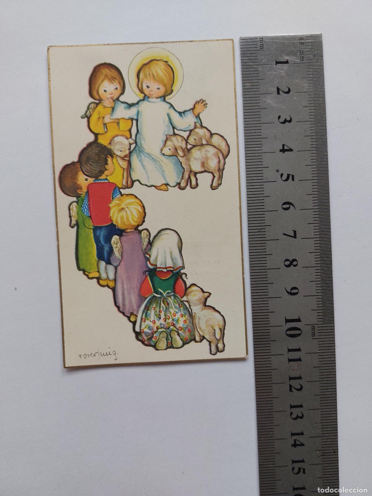Postales: Estampa de Primera Comuni&oacute;n con ilustraci&oacute;n de &aacute;ngeles y ni&ntilde;os