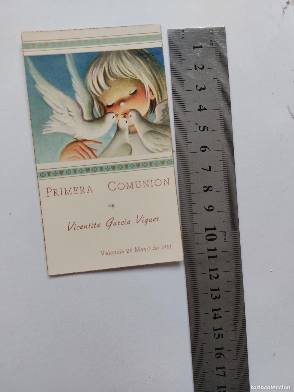 Postales: Estampa de Primera Comuni&oacute;n con Men&uacute; de Vicentita Garc&iacute;a Viguer
