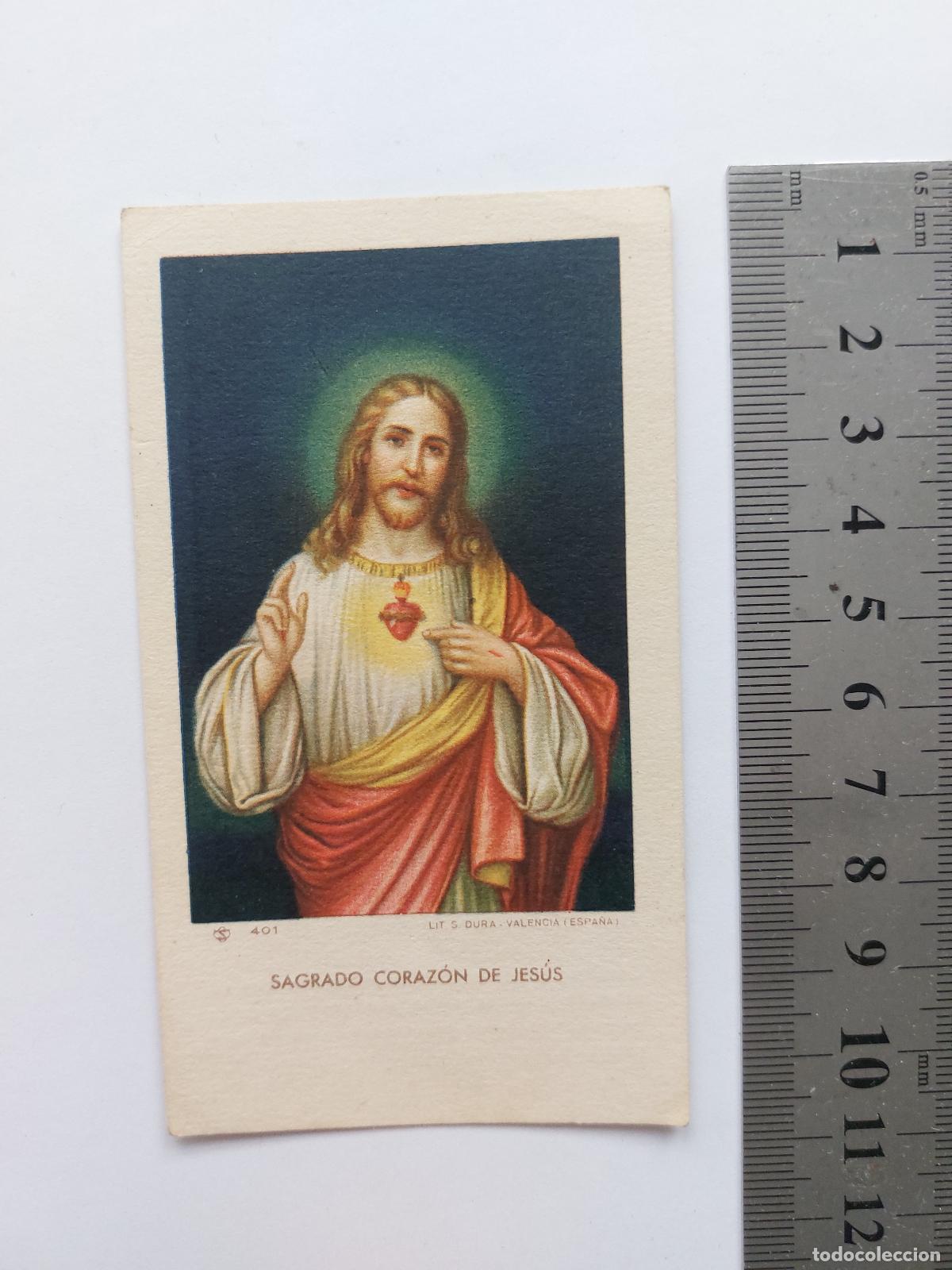 Postales: Estampa religiosa del Sagrado Coraz&oacute;n de Jes&uacute;s con oraci&oacute;n