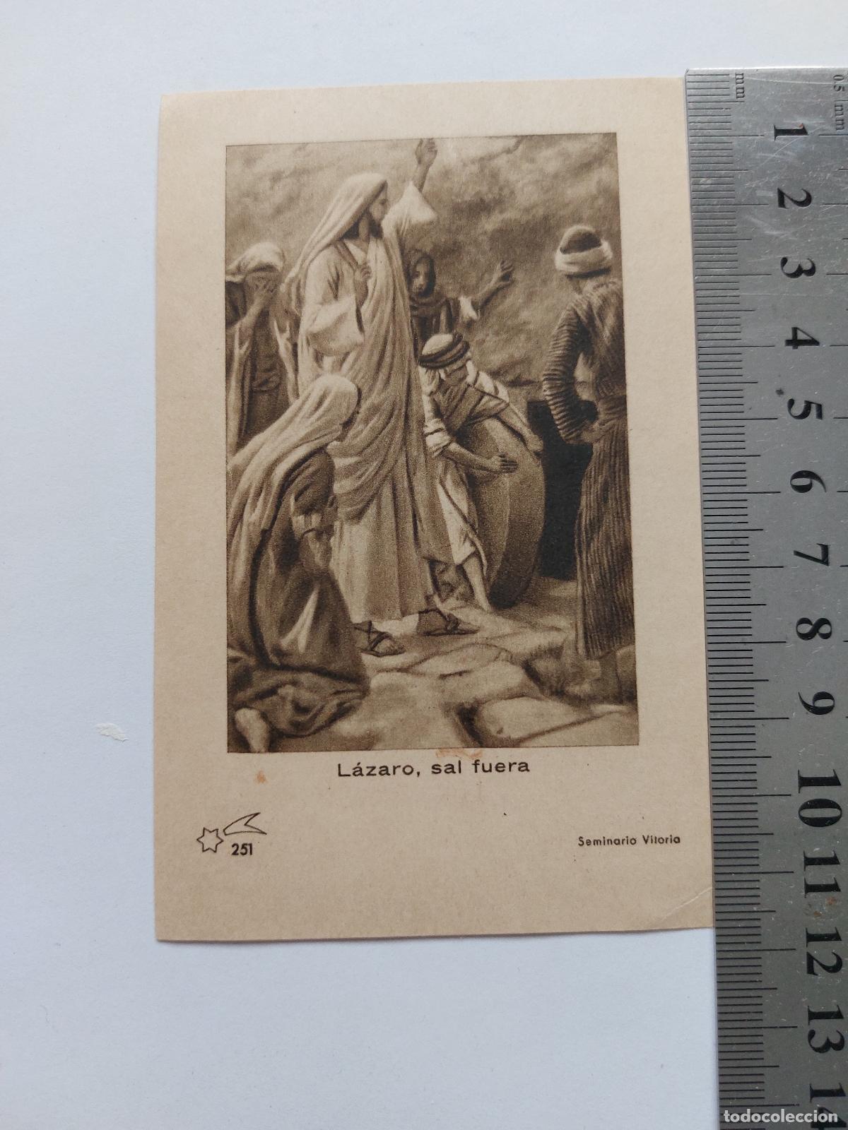 Postales: Estampa religiosa con la escena de L&aacute;zaro sal fuera